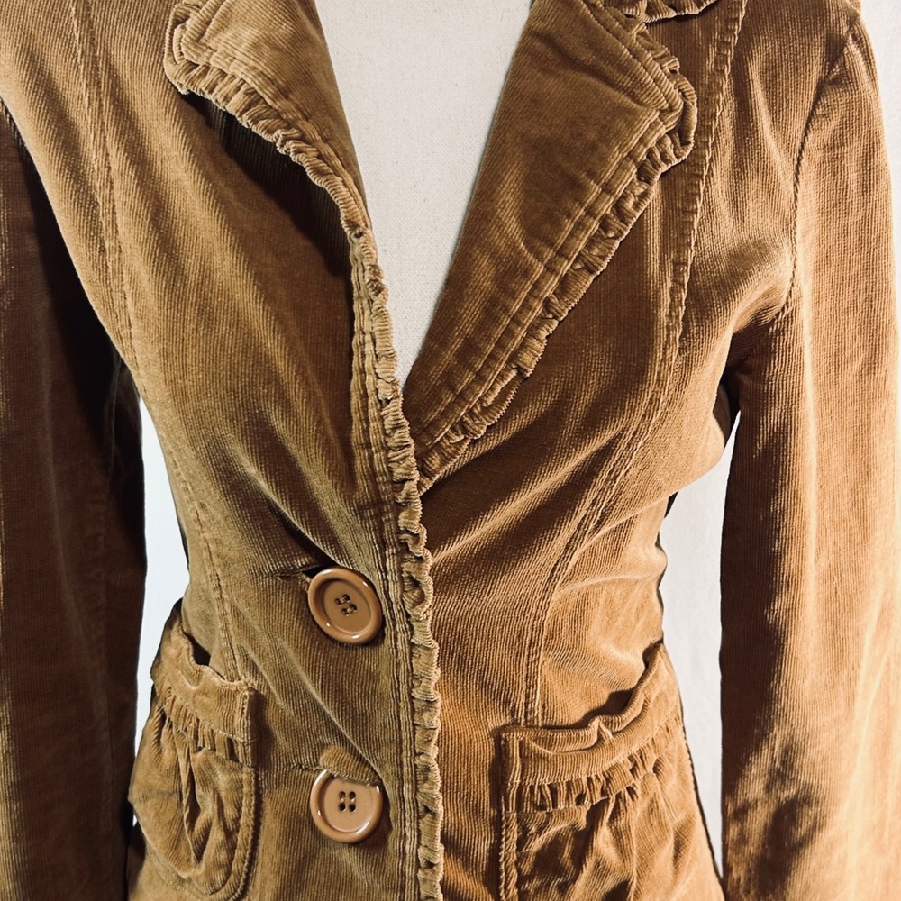 BKE Outerwear Brown Corduroy Ruffle Trim Blazer Jacket Womens Medium RN 107829 - Picture 3 of 8